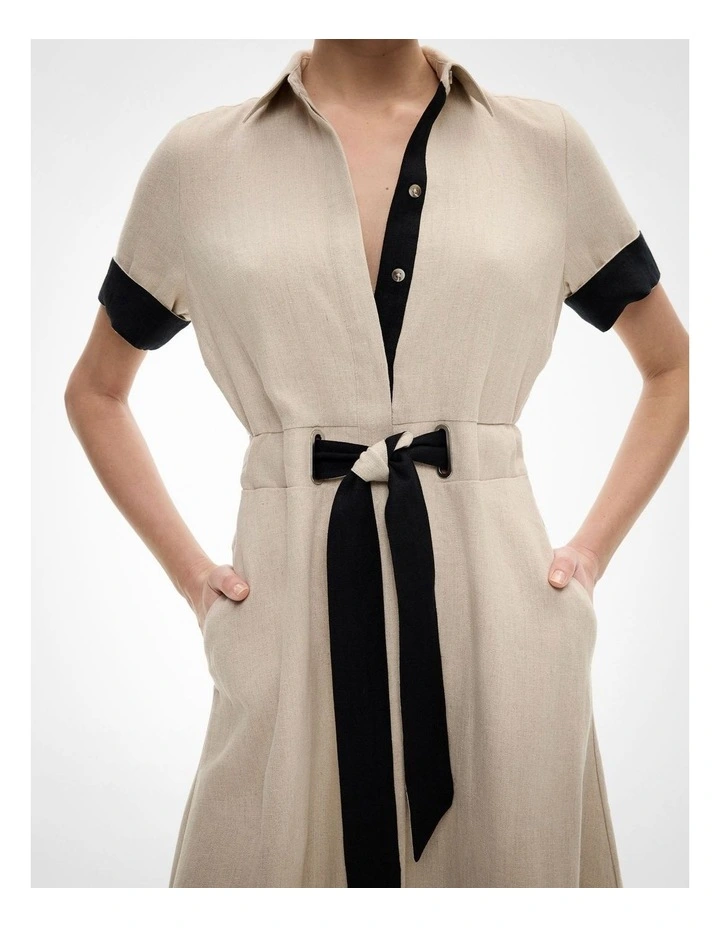 Eyelet Detail Midi Dress in Sand image 3