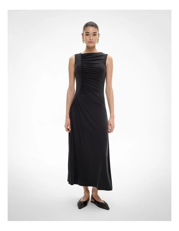 Gathered Jersey Dress in Black image 1