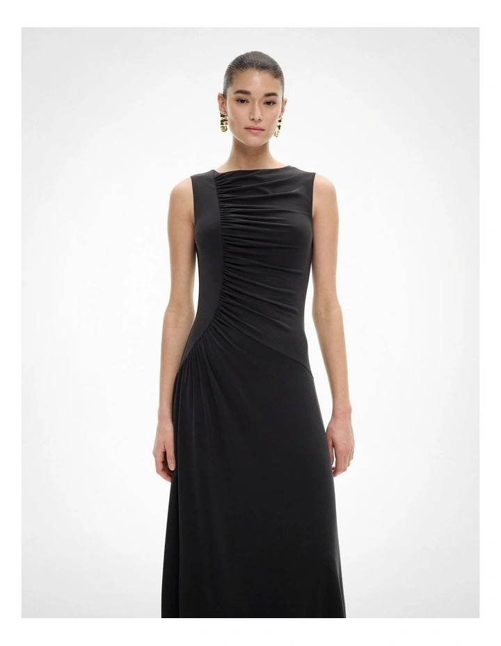 Gathered Jersey Dress in Black image 2