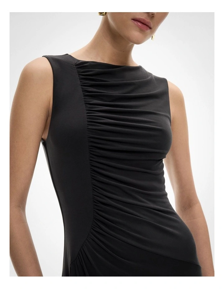 Gathered Jersey Dress in Black image 3