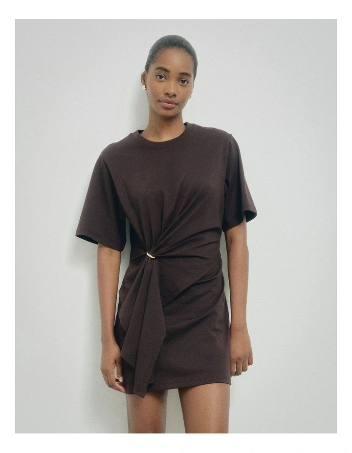 Trim Detail Tee Dress in Espresso image 2