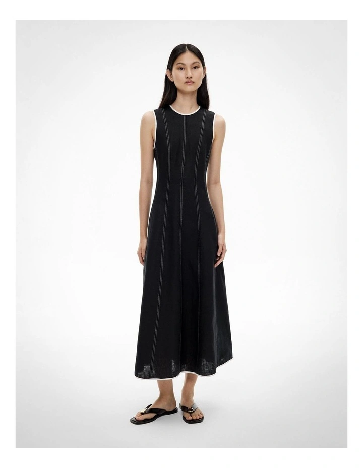 Linen Seam Dress in Black image 1