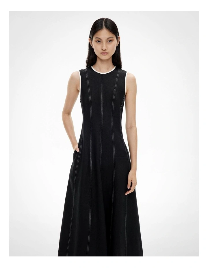 Linen Seam Dress in Black image 2