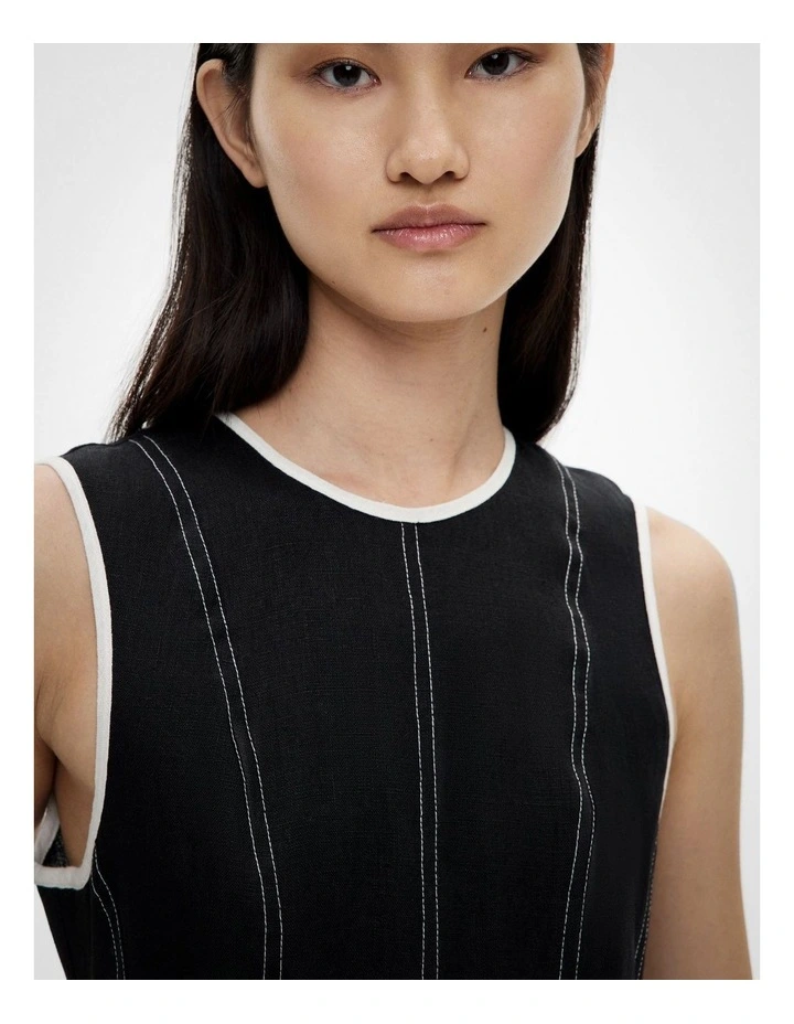 Linen Seam Dress in Black image 3