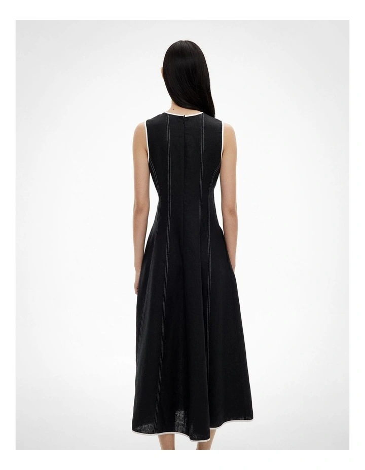 Linen Seam Dress in Black image 4
