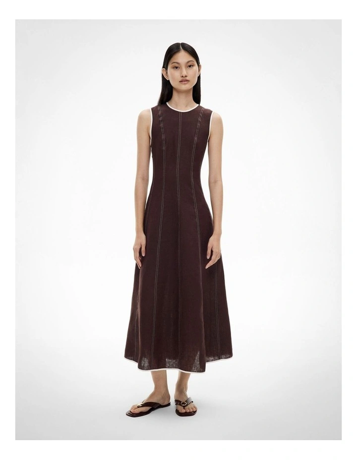 Linen Seam Dress in Espresso image 1