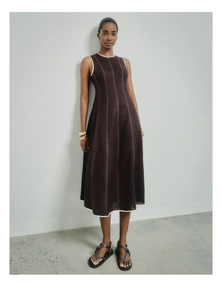 Linen Seam Dress in Espresso image 2