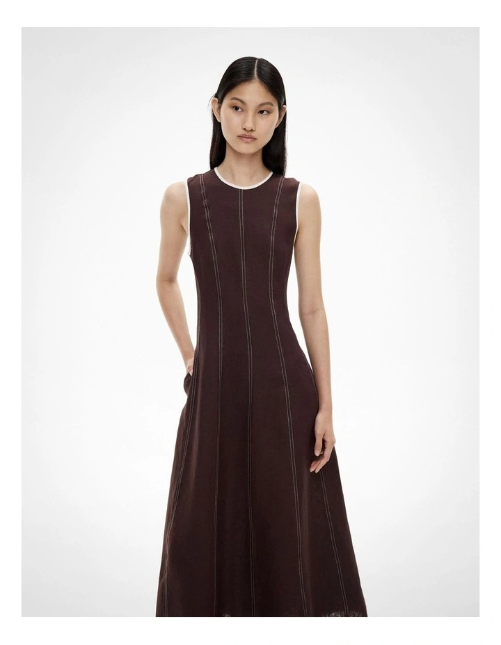 Linen Seam Dress in Espresso image 3