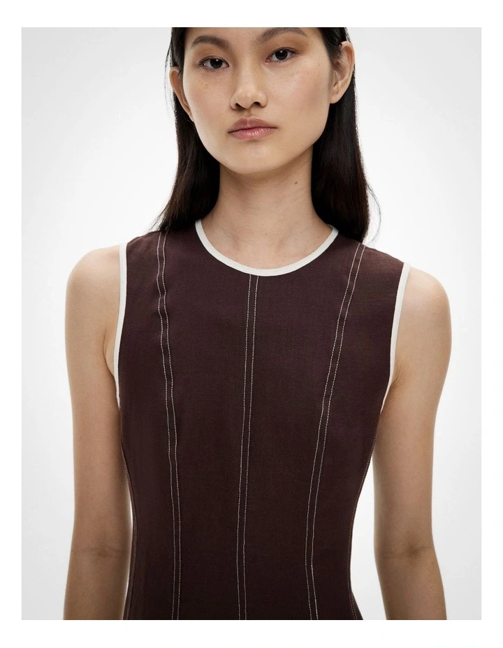 Linen Seam Dress in Espresso image 4