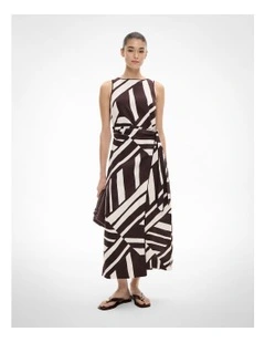 Linen Wrap Midi Dress in Espresso Abstract