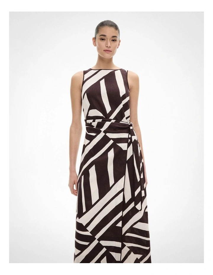 Linen Wrap Midi Dress in Espresso Abstract image 2