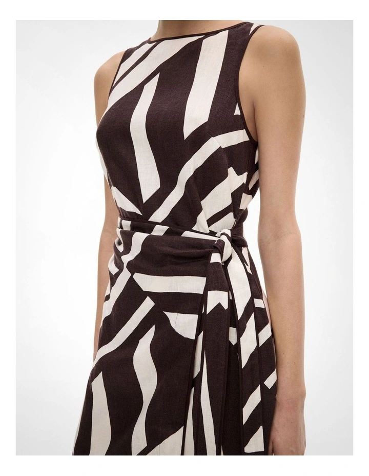 Linen Wrap Midi Dress in Espresso Abstract image 3