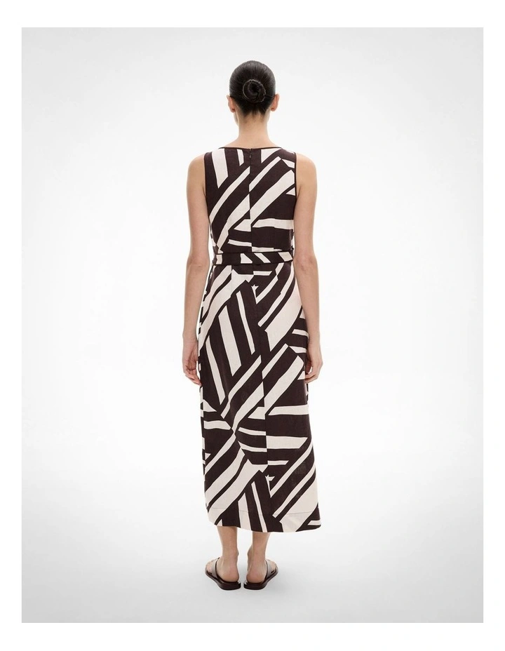 Linen Wrap Midi Dress in Espresso Abstract image 4