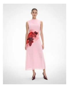 Mesh Drape Tank Dress in Blush Floral