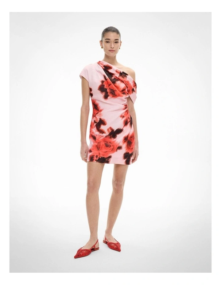 Draped Shoulder Dress in Flame Floral image 1