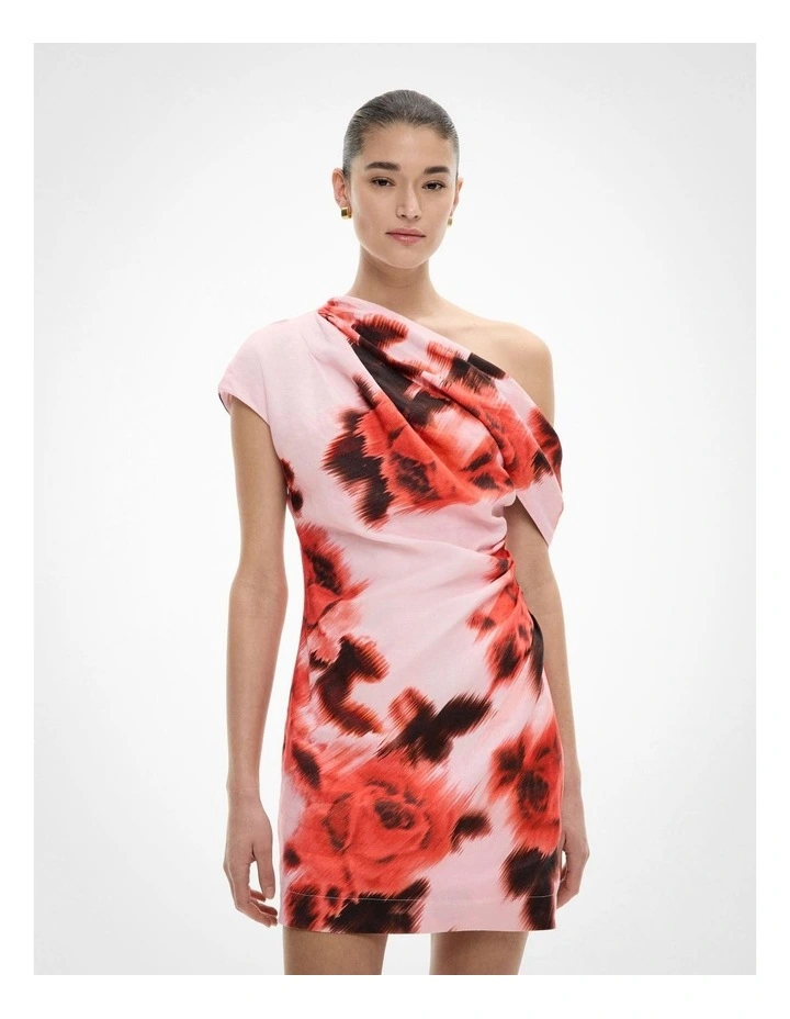 Draped Shoulder Dress in Flame Floral image 3