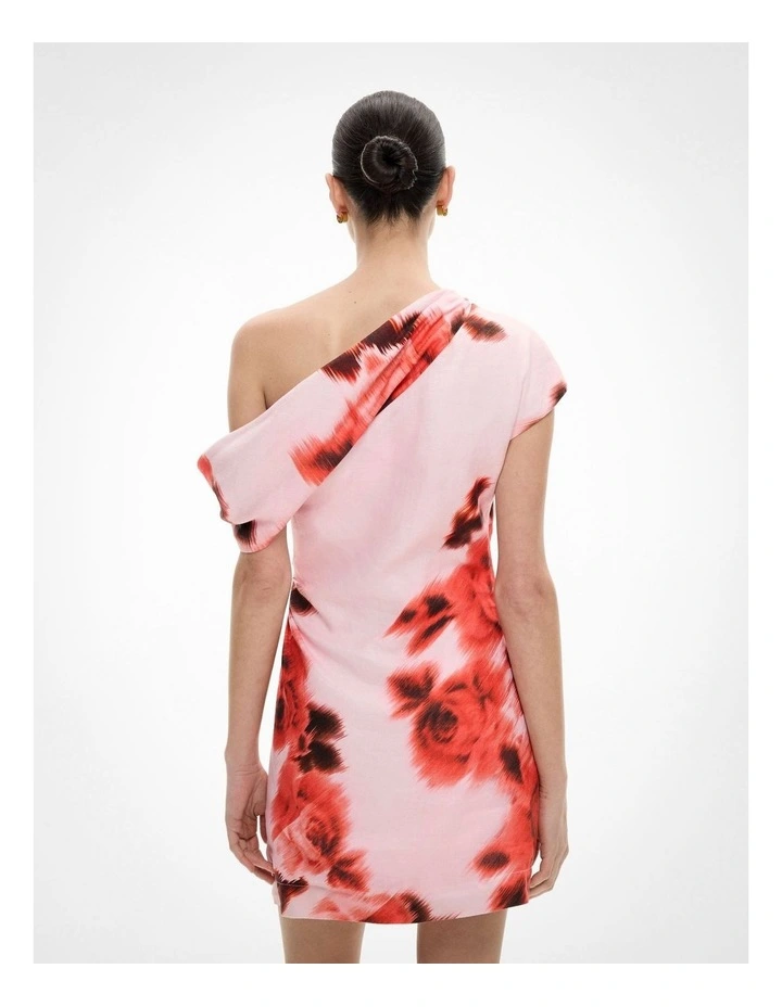 Draped Shoulder Dress in Flame Floral image 6