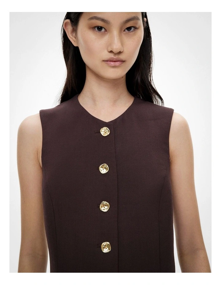 Button Detail Dress in Espresso image 3