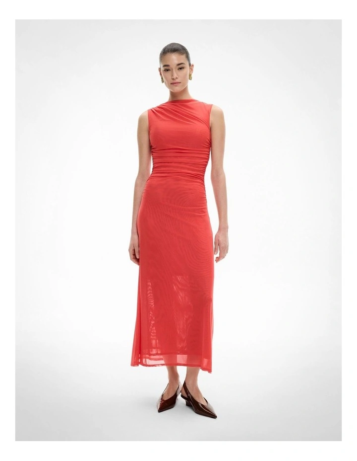 Mesh Drape Tank Dress in Flame image 1