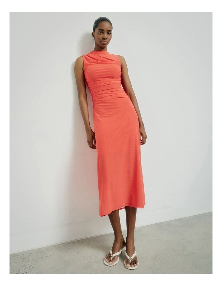 Mesh Drape Tank Dress in Flame image 2