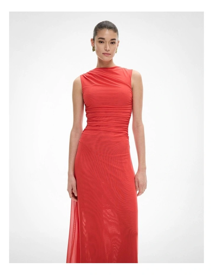 Mesh Drape Tank Dress in Flame image 3
