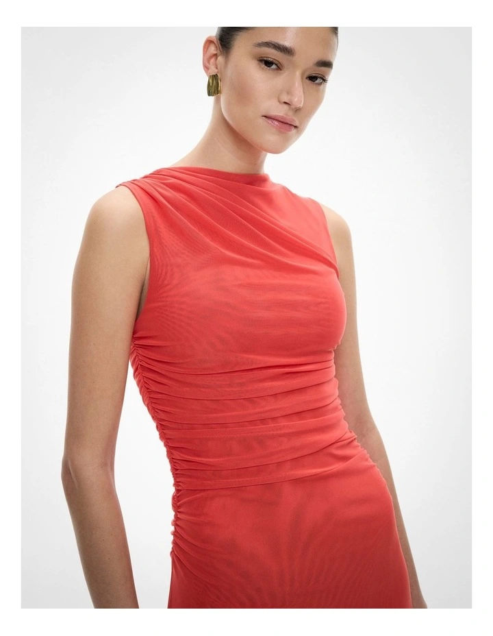 Mesh Drape Tank Dress in Flame image 4