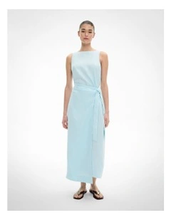 Linen Wrap Midi Dress in Aquamarine