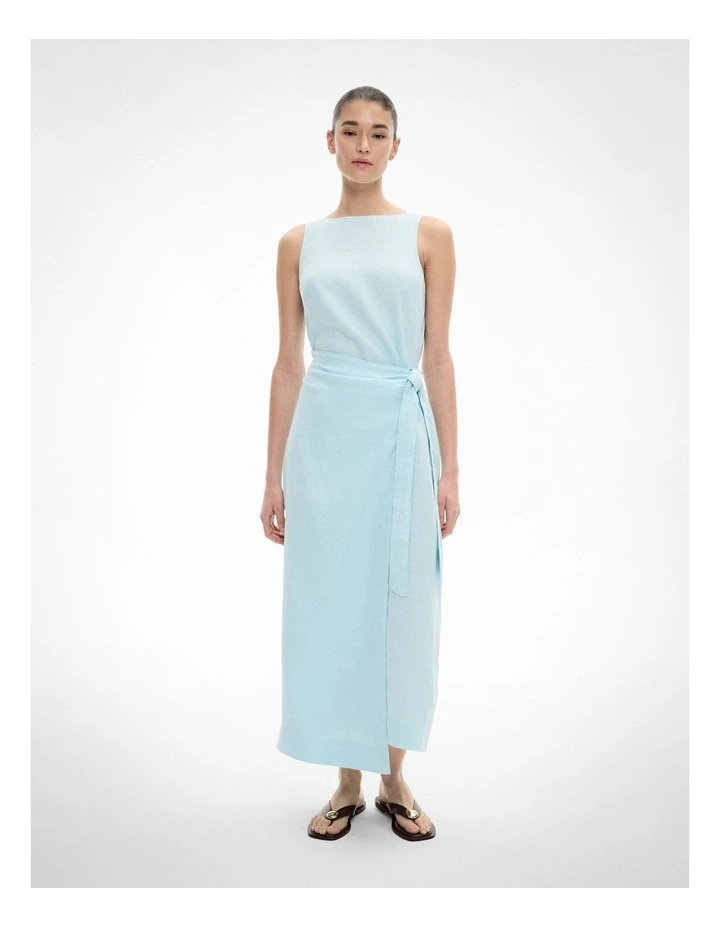 Linen Wrap Midi Dress in Aquamarine image 1