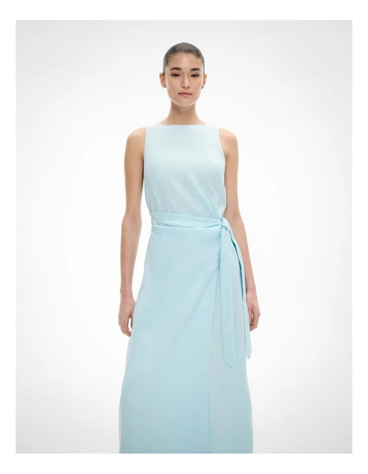 Linen Wrap Midi Dress in Aquamarine image 2