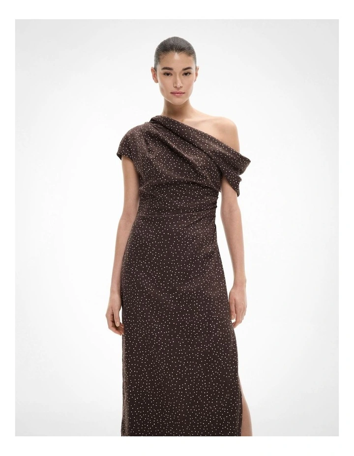 Draped Shoulder Midi Dress in Espresso Chalk Spot image 3