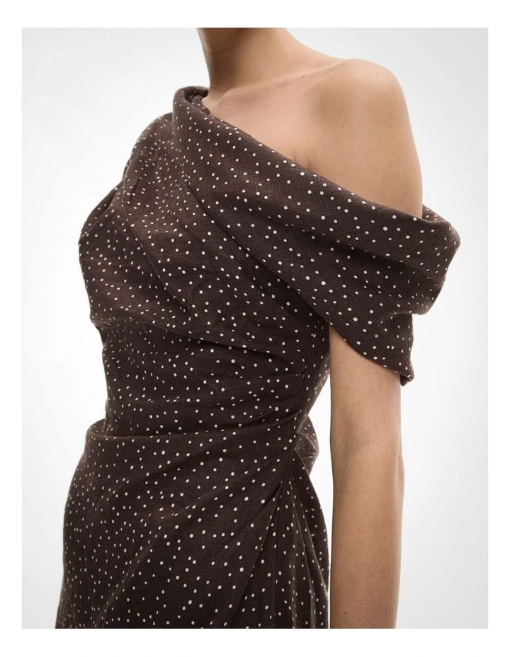 Draped Shoulder Midi Dress in Espresso Chalk Spot image 4