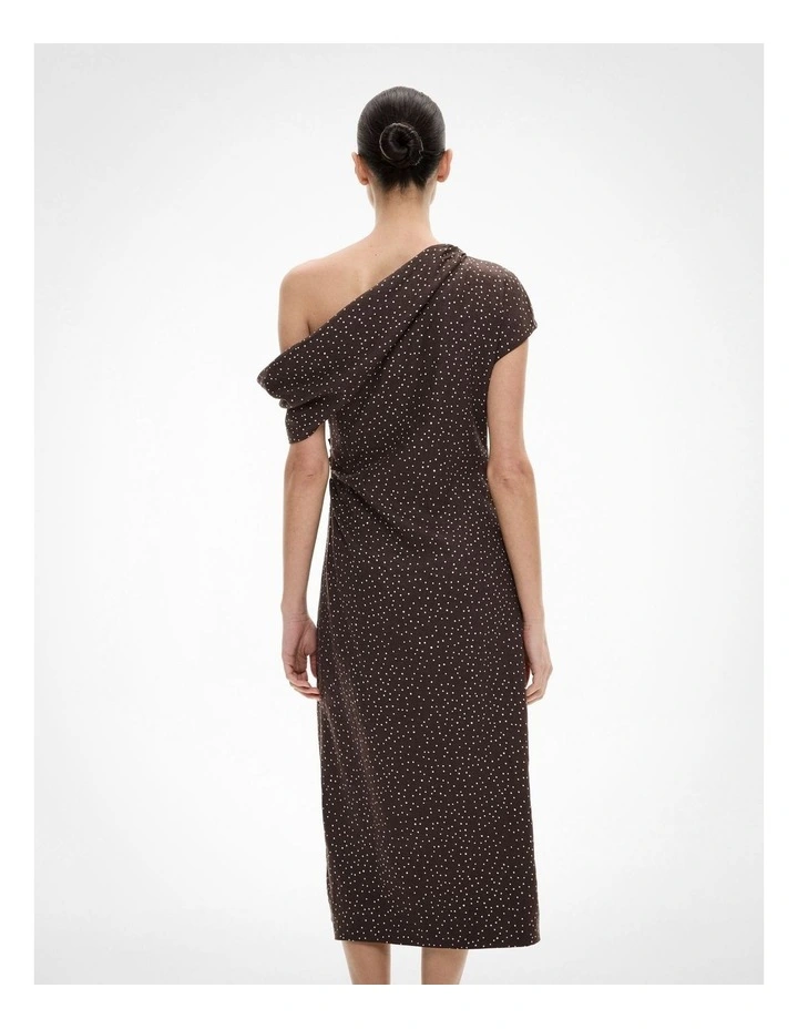 Draped Shoulder Midi Dress in Espresso Chalk Spot image 5
