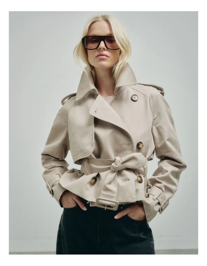 Cropped Trench Jacket in Sand image 2