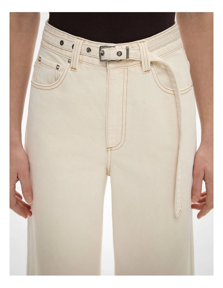 Belt Detail Jeans in Bone image 4