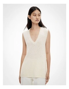 Textured V Neck Tank Top in Chalk