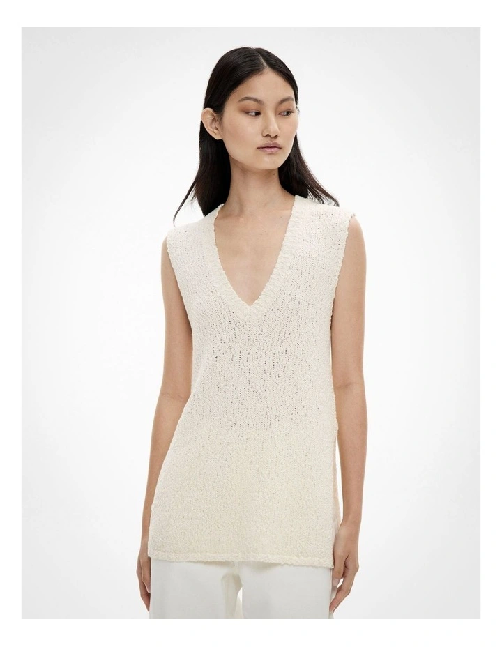 Textured V Neck Tank Top in Chalk image 1