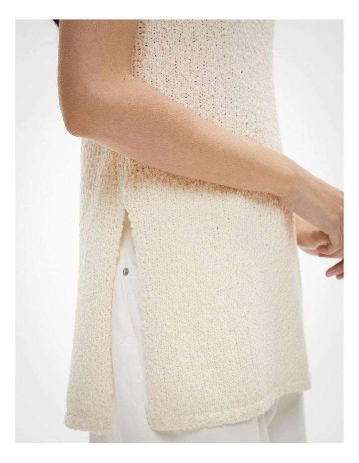 Textured V Neck Tank Top in Chalk image 4