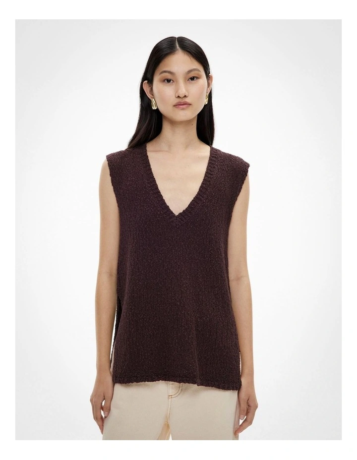 Textured V Neck Tank Top in Espresso image 1