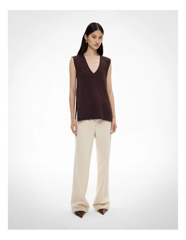 Textured V Neck Tank Top in Espresso image 2