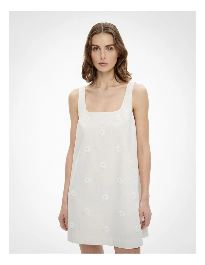 Embroidered Mini Dress in Fresh White image 1