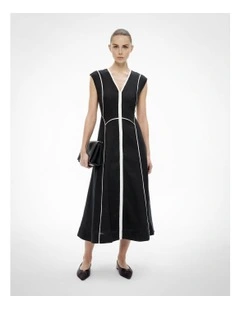 Piped Midi Dress in Black