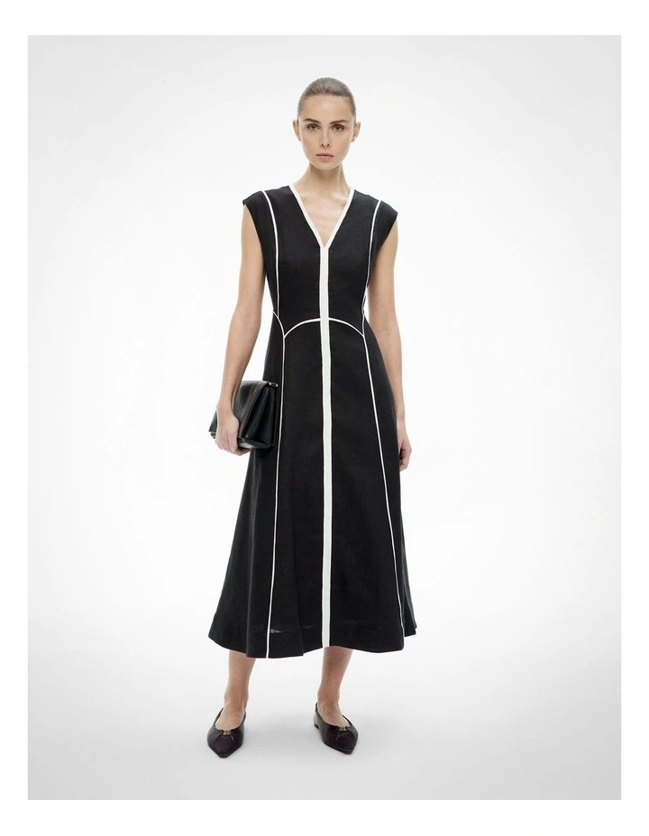 Piped Midi Dress in Black image 1