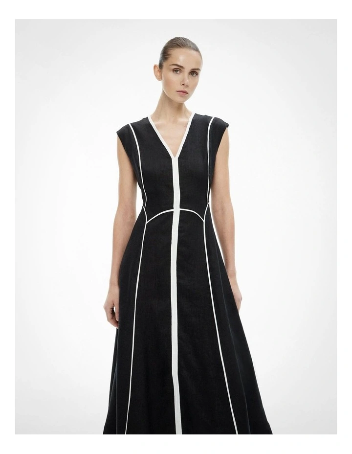 Piped Midi Dress in Black image 2