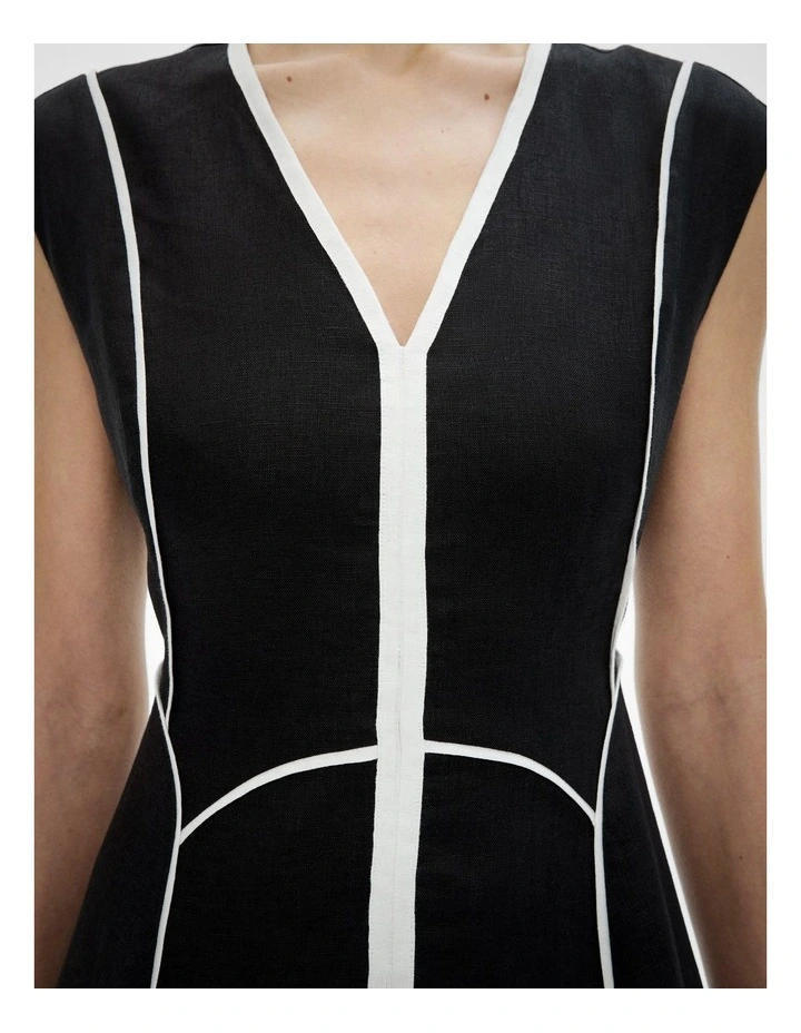 Piped Midi Dress in Black image 3