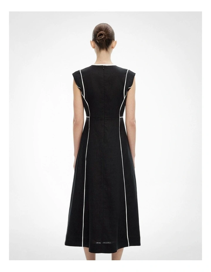 Piped Midi Dress in Black image 4