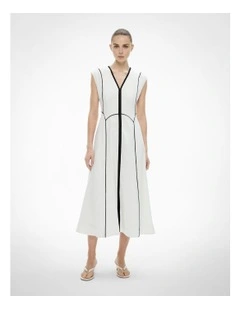 Piped Midi Dress in Fresh White