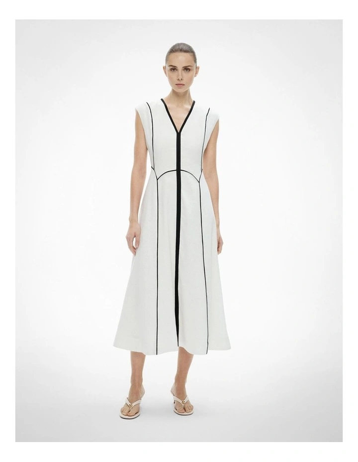 Piped Midi Dress in Fresh White image 1