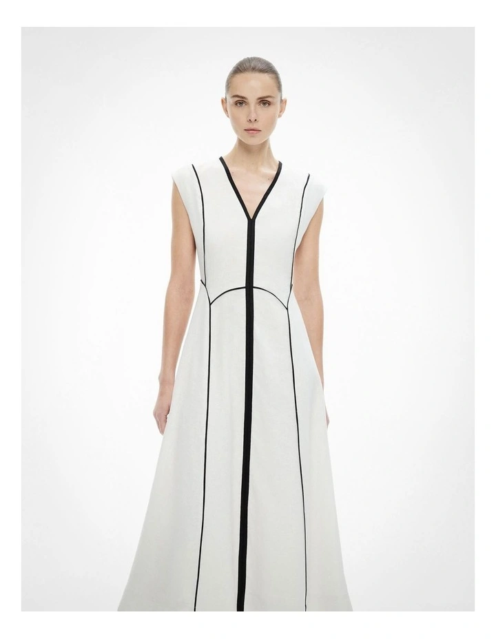 Piped Midi Dress in Fresh White image 2