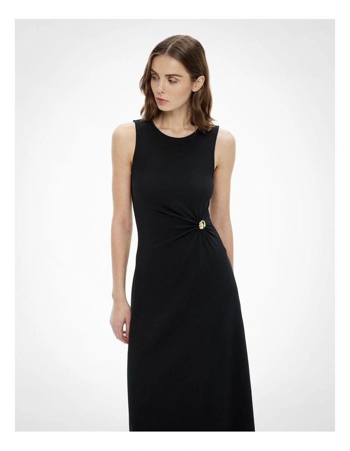 Trim Detail Rib Dress in Black image 2