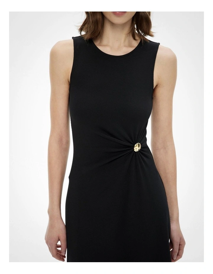 Trim Detail Rib Dress in Black image 3